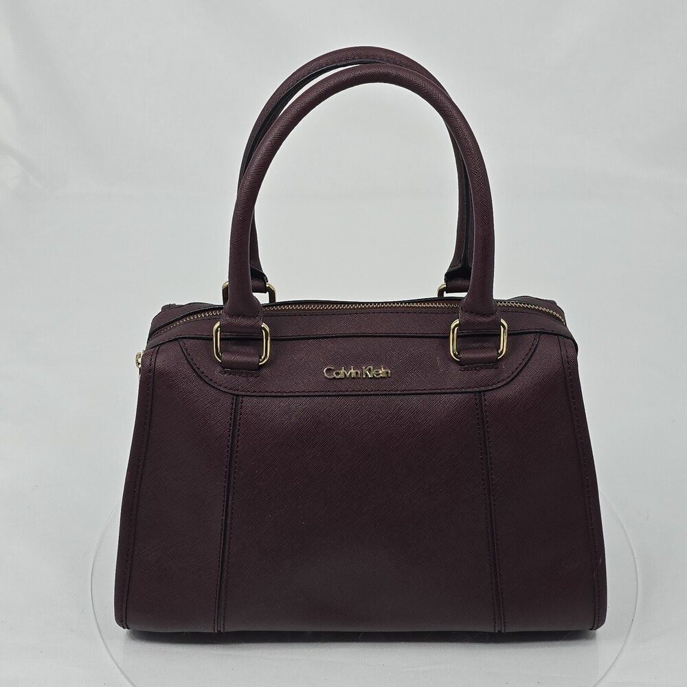 Calvin Klein Burgundy Saffiano Leather Top Handle Satchel/Handbag MSRP $228 Rare
